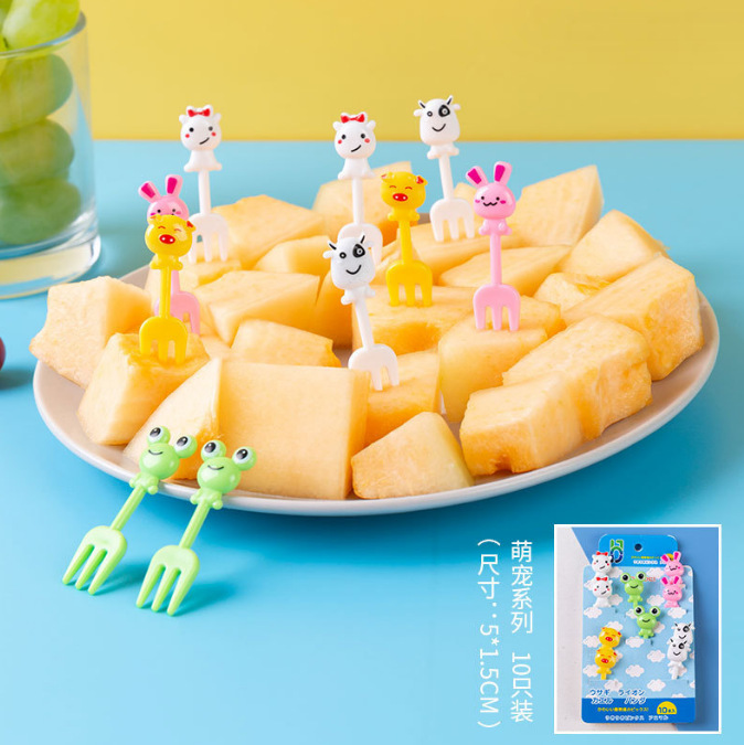 Uso doméstico Cartoon Tenedores para fruta para niños Creativo Animales para niños Set de palillos de plástico para fruta Palillos para fiambrera
