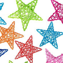 30CM藤编星星 圣诞五角星 教室商场幼儿园装饰吊饰 星星 彩色藤球