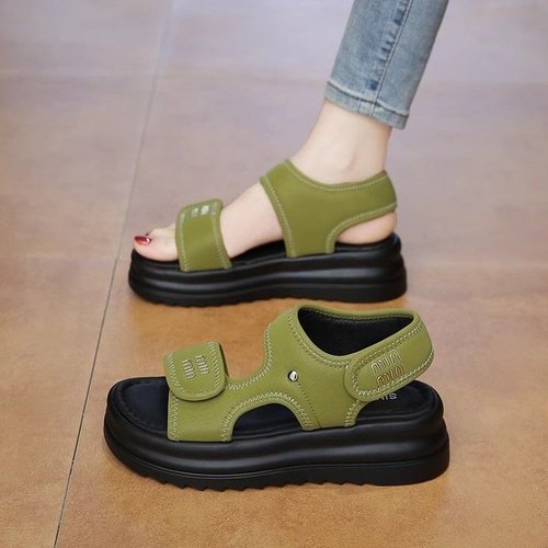 2025 Summer Women's Velcro-Strap Thick-Soled Casual Sandals: Non-Slip, Comfortable Flat-Heel Roman-Style Flip-Flops