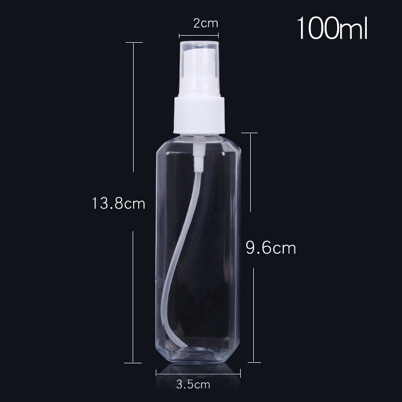 100mL botella de spray cuadrada engrosada botella de spray mascota botella de plástico transparente líquido sub-botella regadera