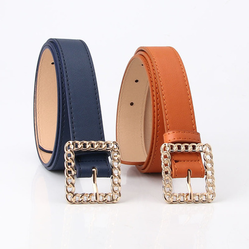 Trendy Lady Belt with Hollow Square Buckle, Women's Decorative Belt, Elegant and Simple Denim Belt, Factory Wholesale