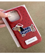 Perro de lunares de cuero ins para iPhone16promax dibujos animados 14 funda para teléfono 13 Apple 15P color sólido 16