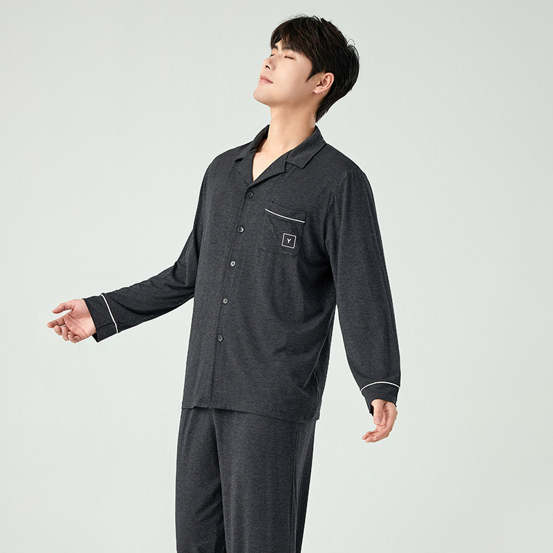 남성 잠옷 외부에 착용 가능한 남성 모달 홈웨어 가을 남성 모달 긴팔 가디건 캐주얼 잠옷