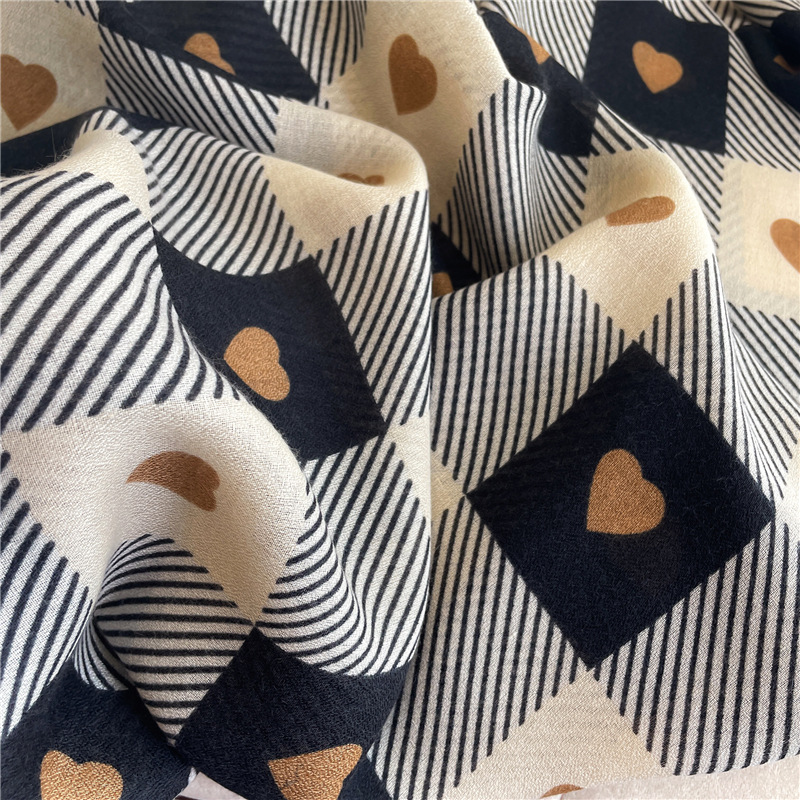 180g Weight Scarf Classification Street Occasion cotton and linen Material Lattice, Heart Shape Pattern Spring, Autumn Season Women's Gender IG Style Style Women's Ig Style Lattice Heart Shape Cotton And Linen Scarf 9