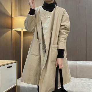 高级感中长款风衣棉服女宽松显瘦直筒小众设计感休闲保暖纯色外套