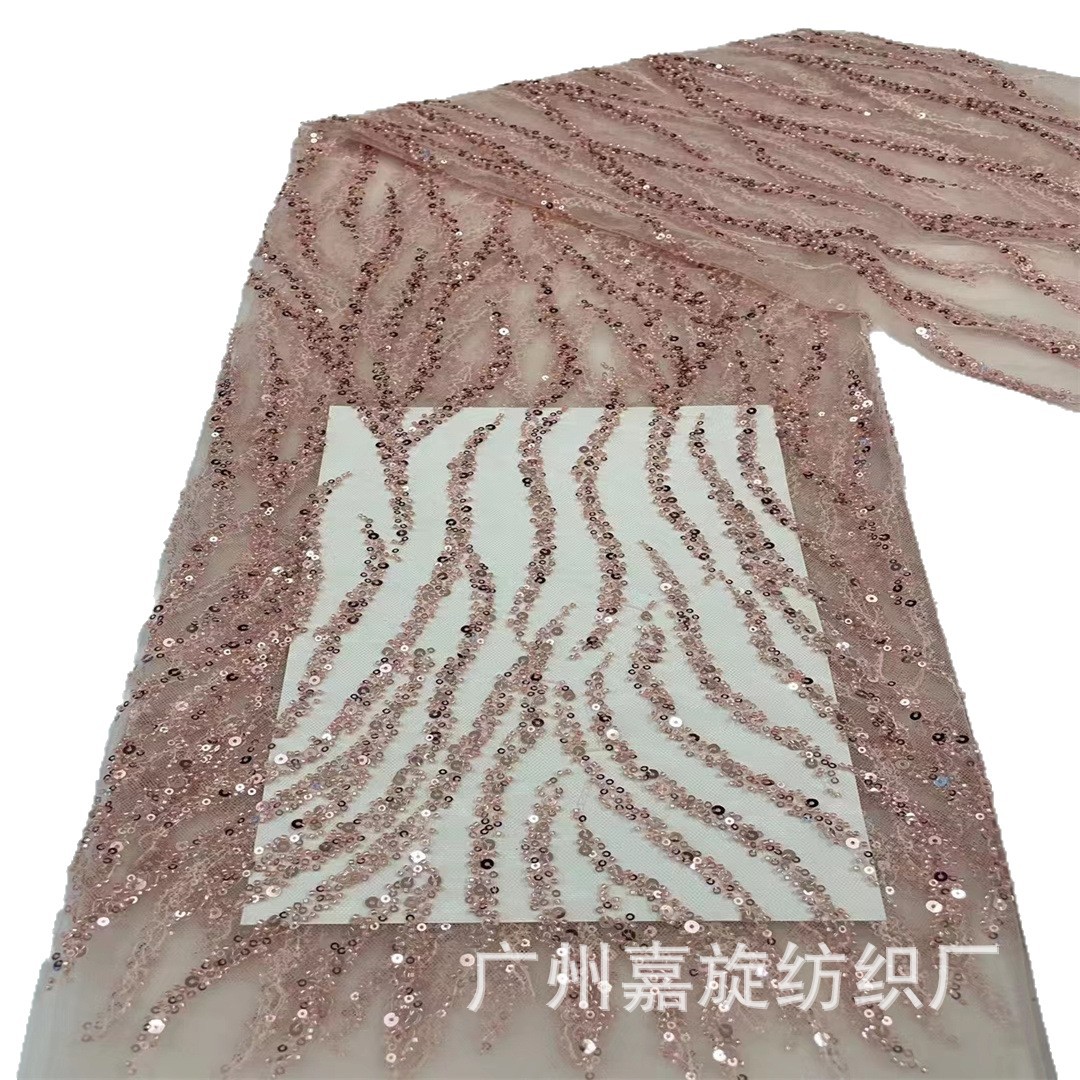 Cristal tubo onda patrón de lentejuelas malla de tela de encaje vestido de novia etapa desgaste moda tela JX2433