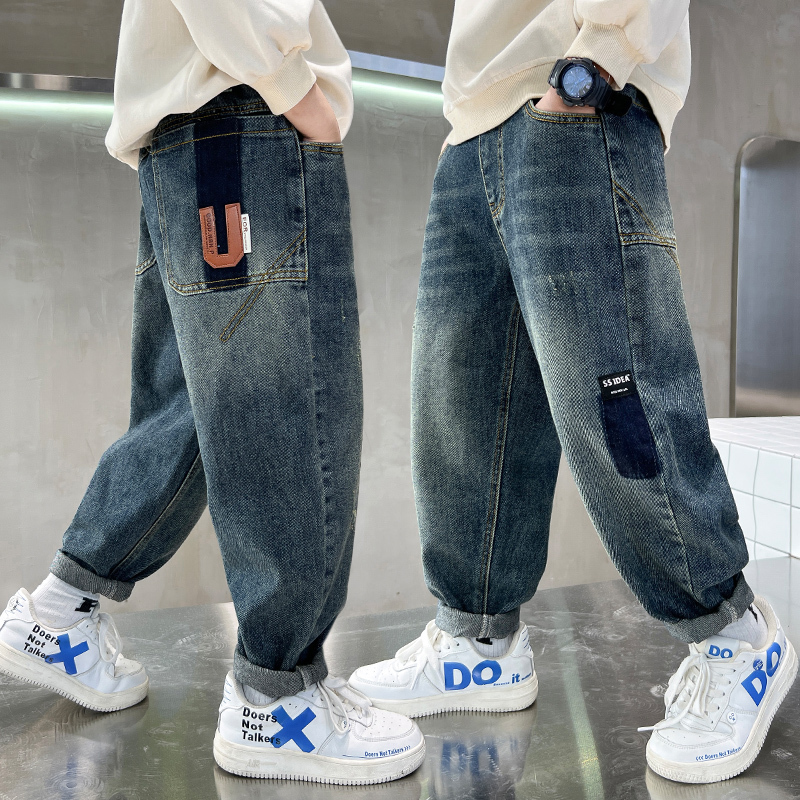Children's Clothing Boys' Pants 2025 New Spring and Autumn Style Loose Long Pants for Older Kids Korean Style Trendy Cool Jeans Cartoon