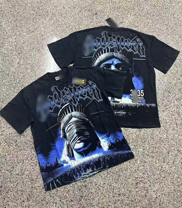 25ssアメリカのトレンドブランドGOD、ハイストリート、ウォッシュ加工、ヴィンテージ風プリント、ジョイントデザイン、レトロな夏用ルーズフィット半袖Tシャツ、男女兼用|undefined