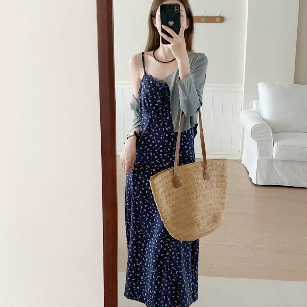 巨好看碎花裙子女夏连衣裙2025新款小个子套装可爱甜美风吊带长裙