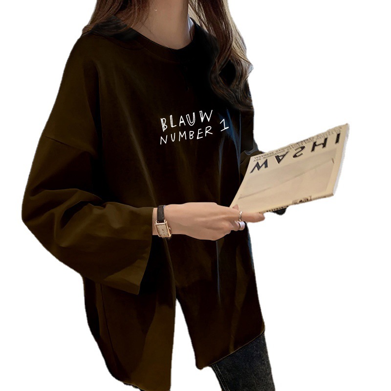 Ropa de mujer de talla grande 2024 nueva versión coreana de otoño diseño suelto con sentido de división camiseta de manga larga para mujer comercio exterior de longitud media