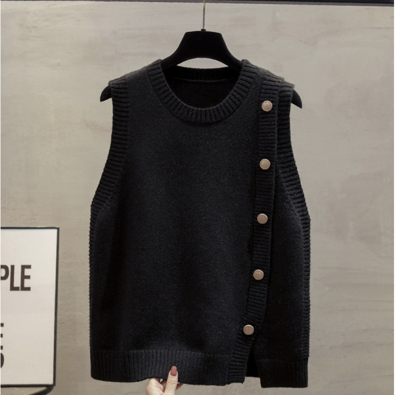 Chaleco de jersey de punto de cuello redondo para mujeres 2024 otoño y invierno nuevo estilo suelto para usar abrazadera de caballo plegada para usar suéter de hombro de moda