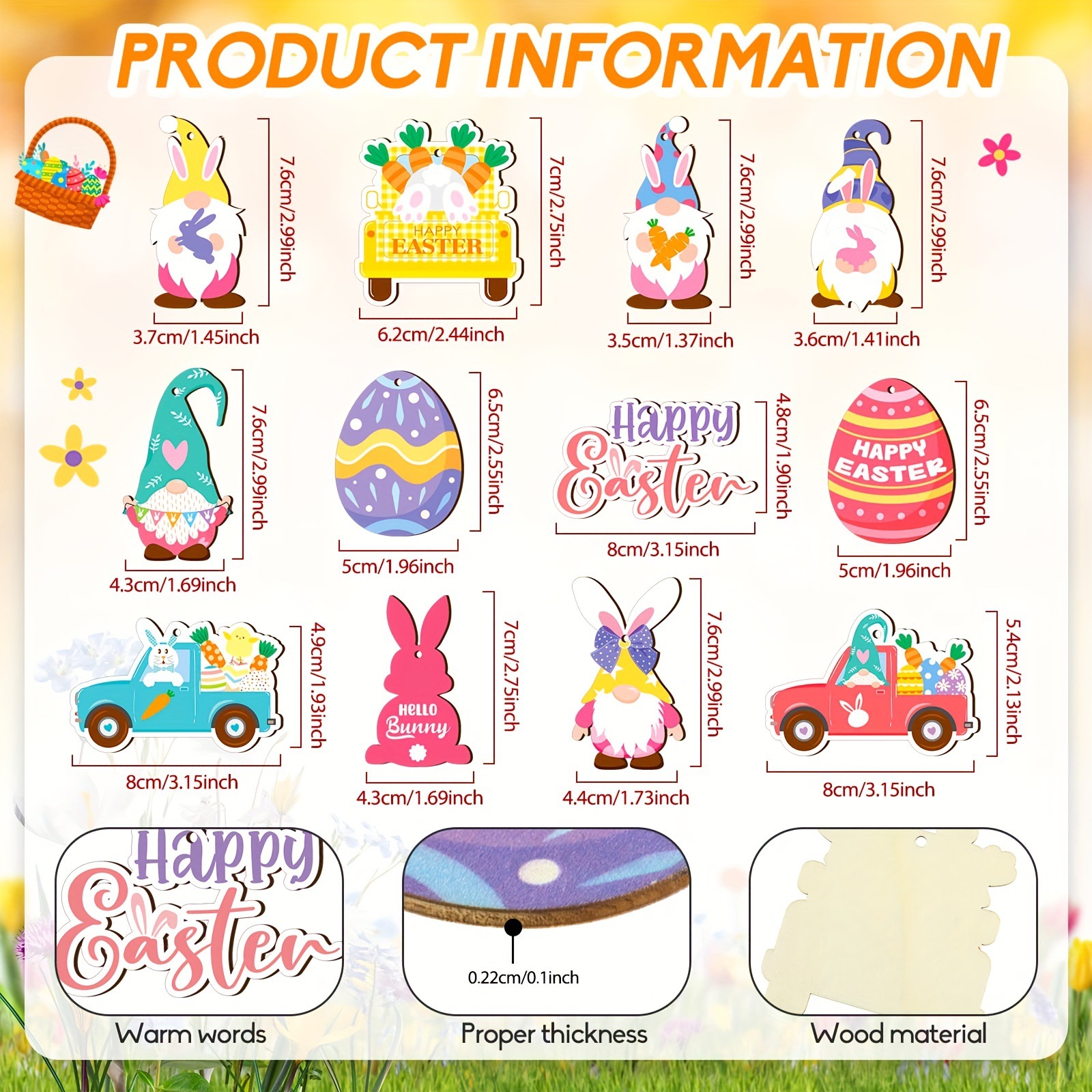 Conjunto de 36 Pascua de madera lista múltiples patrones juego doorplate colgante Pascua