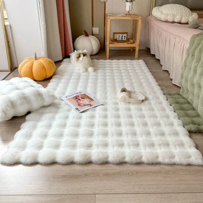 German Rabbit Plush Ins Style Car Carpet - white-puff-velvet-thickened-in-autumn-and-winter-to-keep-warm-and-heat-5080cm
