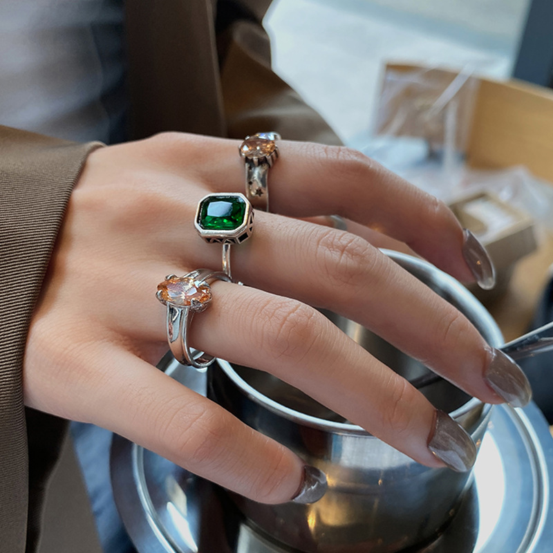 fashion crystal simple French retro index finger open ring