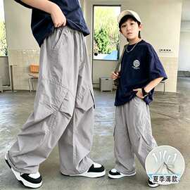 天才鲸男童薄款裤子夏装儿童凉感速干裤长裤新款夏季男孩休闲裤潮