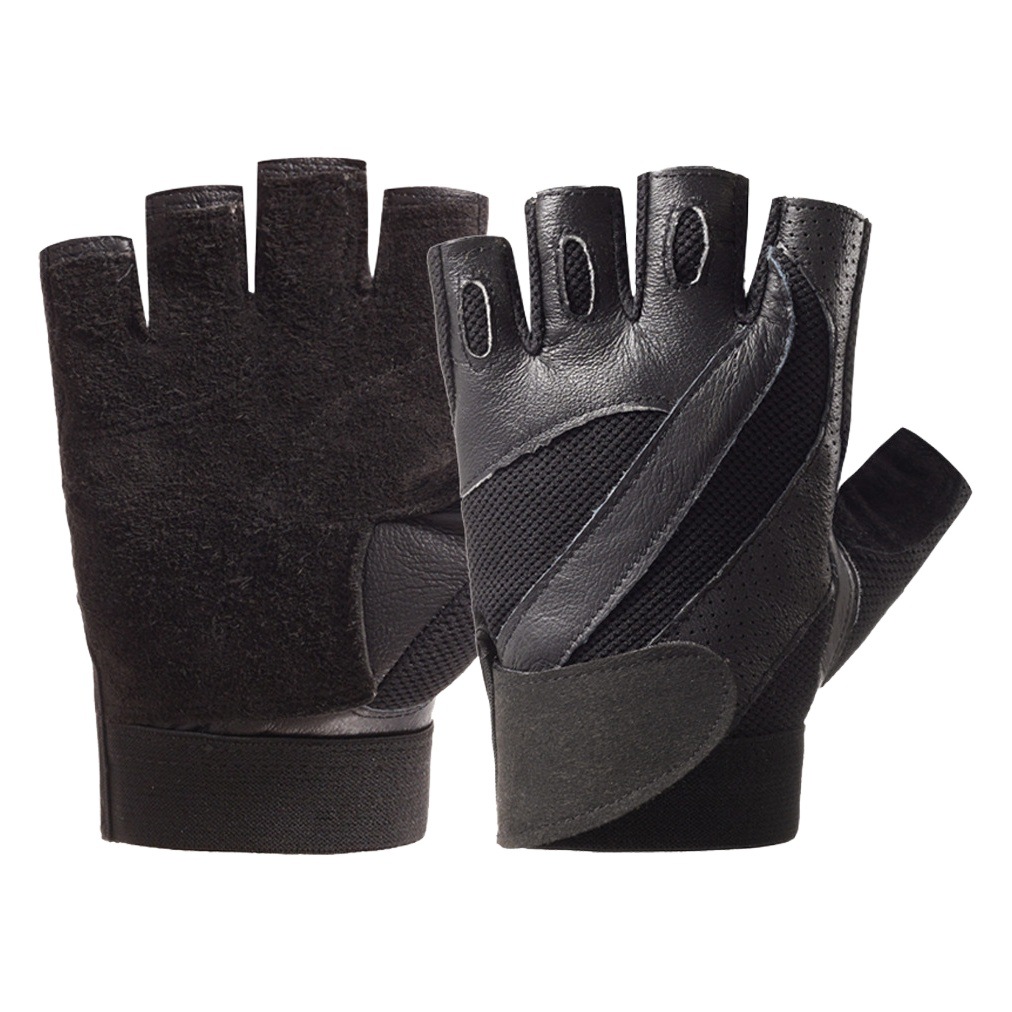 Fitness guantes de cuero de los hombres de equitación antideslizante resistente al desgaste táctico gimnasio deportes al aire libre color a juego medio dedo guantes de piel de oveja