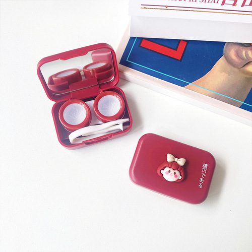 Cute three-dimensional cartoon contact lens box, portable, high-end companion storage care box, contact lens box
