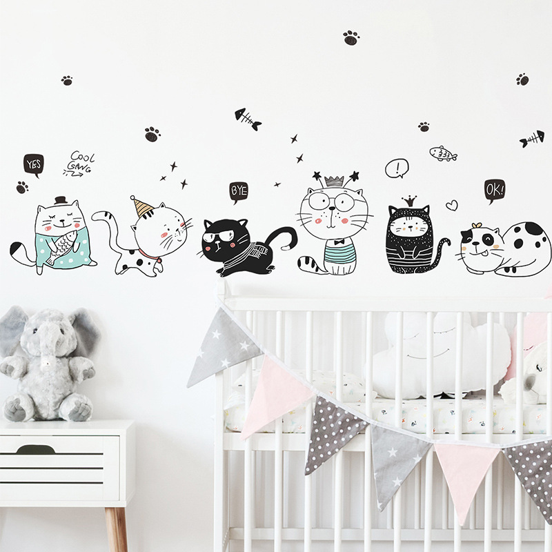 Cartoon Naughty Kitty Children's Bedroom Decorative Wall Sticker display picture 3