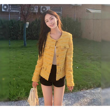 法式春秋季高级感轻奢时尚减龄黄色名媛短款小香风长袖外套女上衣