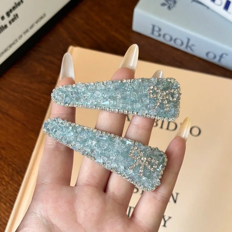 蓝色满钻水晶发饰女侧边夹bb夹闪耀发夹轻奢发卡蝴蝶结刘海夹发饰|undefined