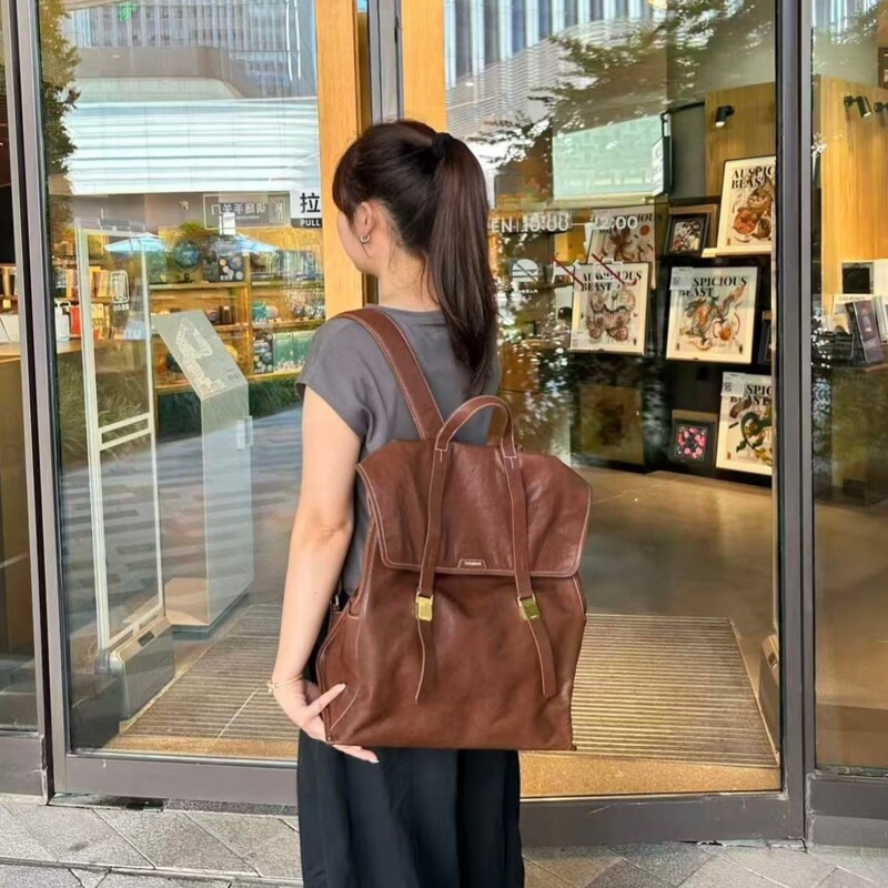2025 New Song Songshanxing Vertical Style Outdoor Backpack, Vegetable-Tanned Leather Designer Commuter Laptop Backpack