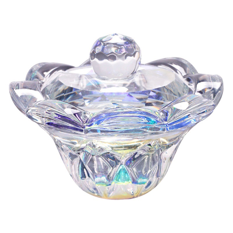 Nueva aurora colorida taza de cristal taza octogonal de manicura con tapa taza de cristal con forma de encaje colorido de gama alta taza de lavado de pluma