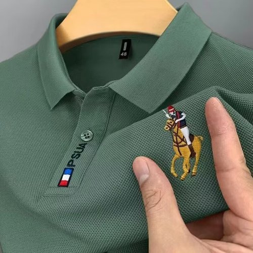 Embroidered solid color polo shirt for men, short-sleeve summer thin model, turnover collar t-shirt for men, half-sleeve, blood-tight fit, versatile t-shirt