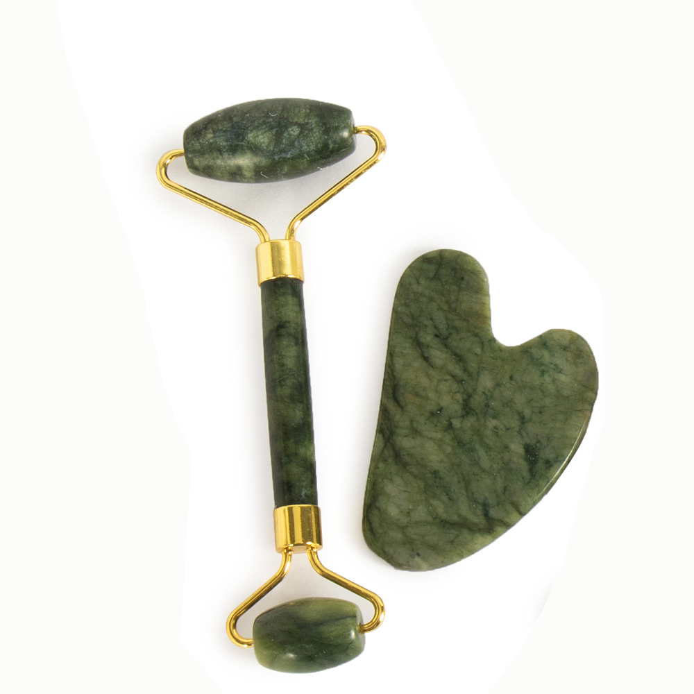 Serie completa de masaje de meridianos de jade de roca de cristales de jade raspador facial masaje de cuello rueda de masaje de belleza