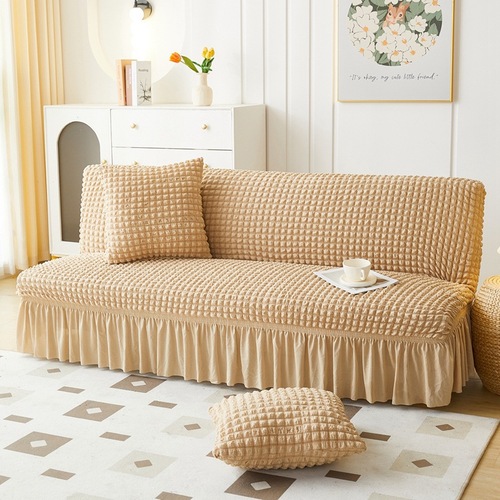 Seersucker elastic all-inclusive sofa bed cover for all seasons solid color simple armless sofa cover non-slip and anti-cat scratch