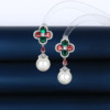 Fashionable earrings from pearl, universal zirconium, custom made, light luxury style, micro incrustation