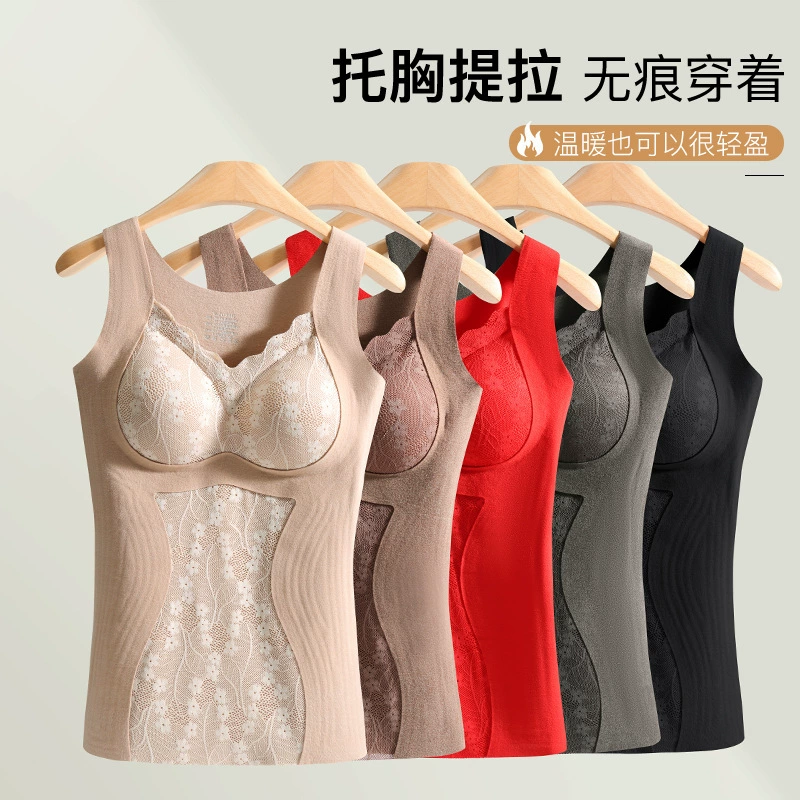 Осенний и зимний новый кружевной утепленный термобелье без бюстгальтера