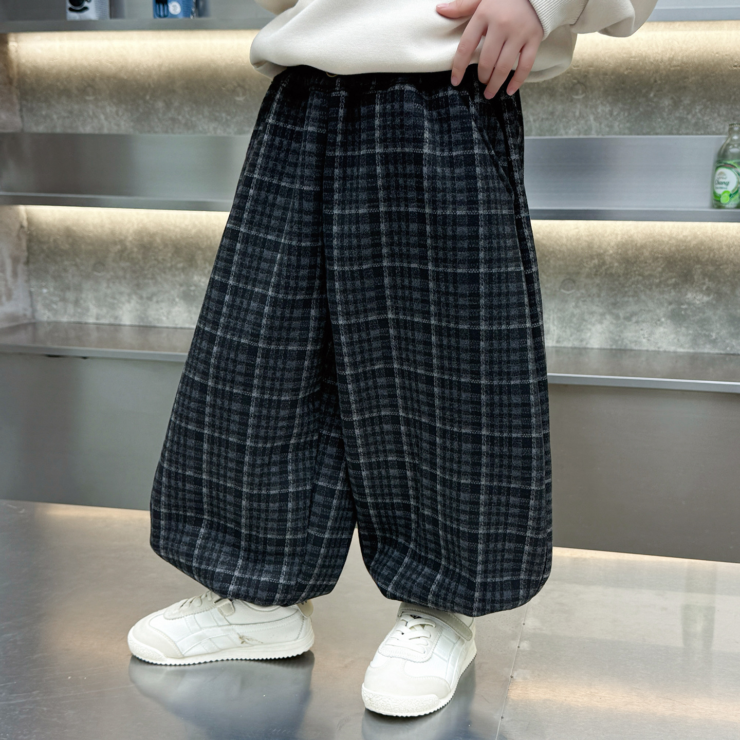 男童加绒裤子2025新款小男孩休闲裤儿童加厚格子裤宝宝冬装长裤潮