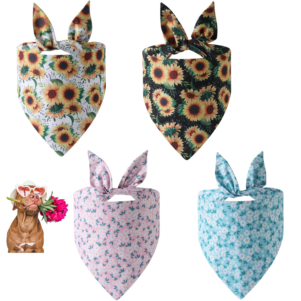 Transfronterizo nuevo girasol para mascotas Margarita Toalla de saliva toalla triángulo para perros accesorios para mascotas bufanda para mascotas toalla para perros