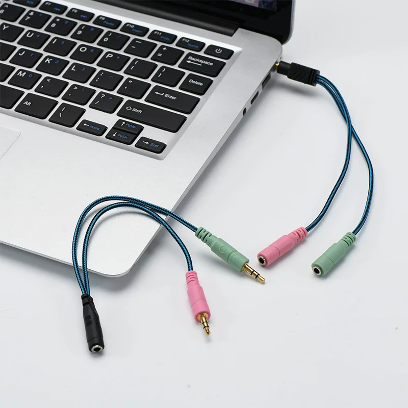 Headphones, adapter cable, laptop, microphone, 3.5mm, 2 in 1