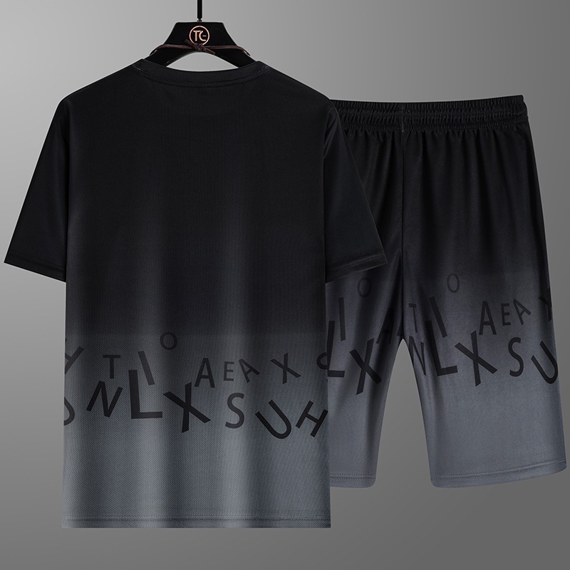 Transfronterizo verano nuevo conjunto de gradiente delgado seda de hielo guapo ropa de manga corta camiseta pantalones cortos deportivos ropa casual para hombres