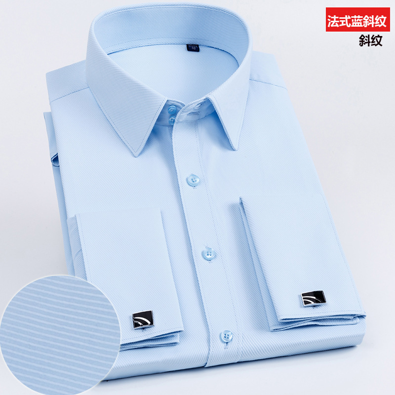 Camisa de gemelos franceses de gran tamaño 38-48 para hombres de manga larga con cuello de color diferente Camisa informal de negocios con cuello formal Reparación de estilo coreano