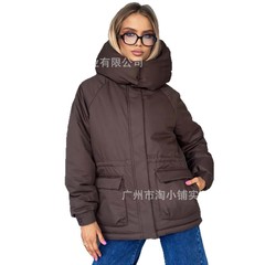 韩国洋气冬季新品简约大口袋设计感 休闲连帽 气质短款百搭服外穿