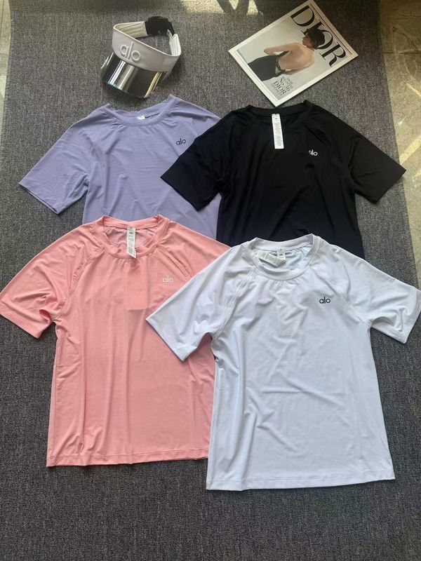 ハイバージョンヨガスポーツaloレタープリント半袖Tシャツレディーススリムデザインニッチファッション万能トップストレンド|undefined