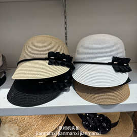 韩国东大门新款蕾丝圆顶草帽女夏季海滩遮阳防晒鸭舌马术帽显脸小