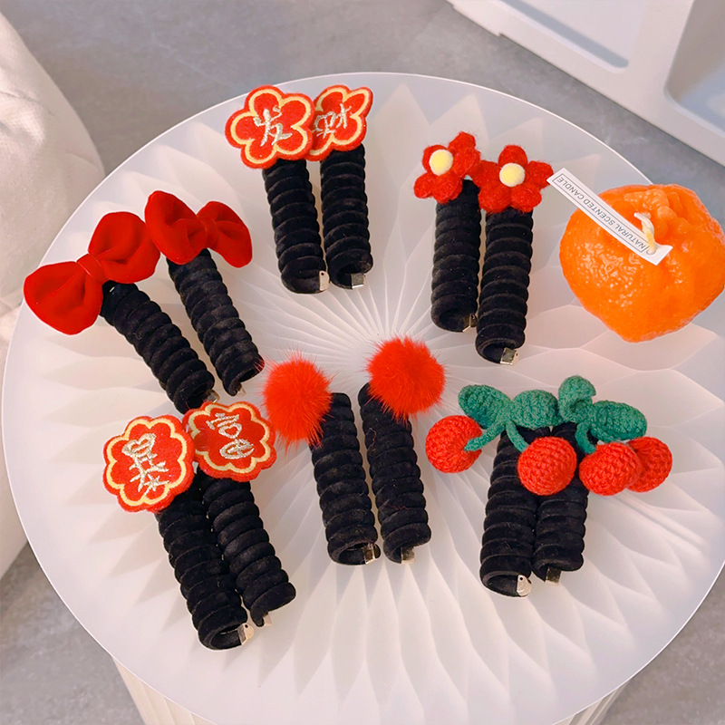 Felpa Año Nuevo accesorios para el cabello para niños línea telefónica rica banda para el cabello cuerda para el cabello Velvet Cherry Bow banda de goma banda para el cabello