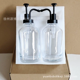 跨境晶白料玻璃16oz乳液瓶皂液器咖啡分配器500ml糖浆分配瓶批发