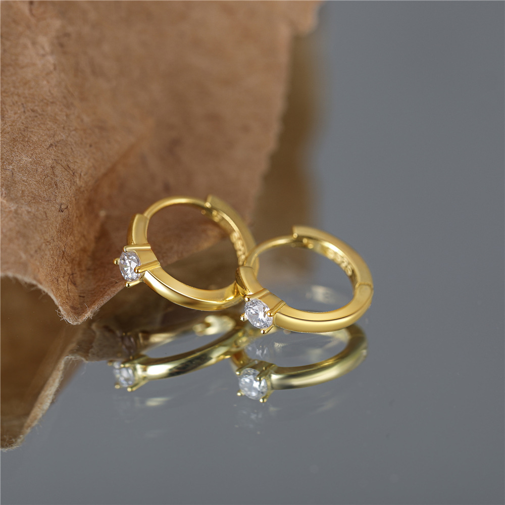 Geometric Pattern Women'S Gender 1 Pair 925 Sterling Silver Zircon Geometric Sleeper Earrings  Earrings
