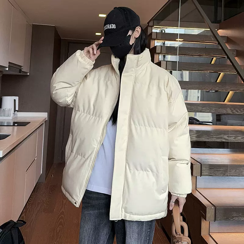 纯色立领棉服男士加绒加厚外套休闲日系面包衣服情侣冬季棉衣