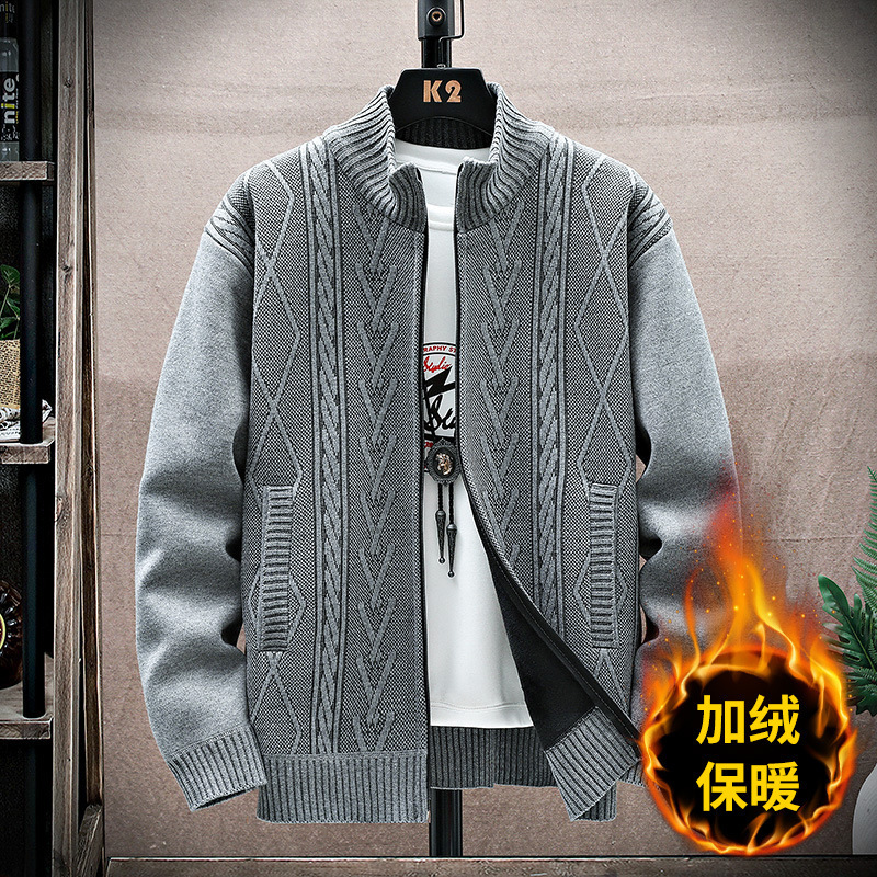 Foreign Trade Specializes in Men's Sweaters for Outer Wear Cardigans Winter New Velvet Thickened Stand-Up Collar Knitwear Jackets Wholesale for Men Foreign Trade Specializes in Men's Sweaters for Outer Wear Cardigans Winter New Velvet Thickened Stand-Up Collar Knitwear Jackets Wholesale for Men