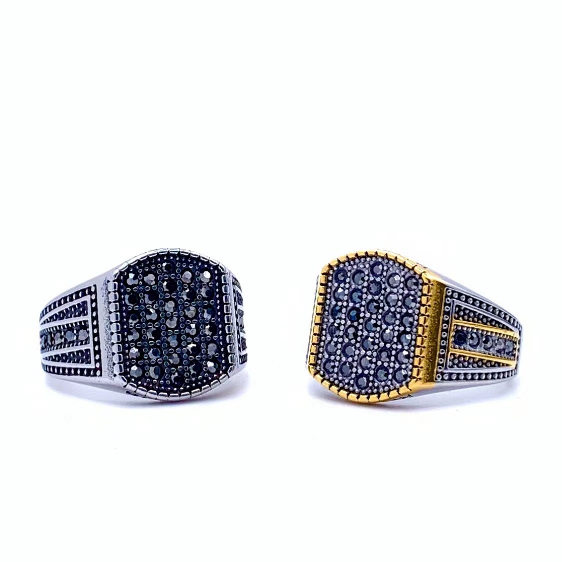 New European and American simple fashion gold diamond men's retro titanium steel ring personalized ring foreign trade jewelry wholesale