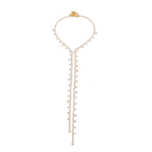 Chic Diamond-Encrusted Necklace for Women, Sexy Asymmetrical Diamond Collar Chain, Unique Diamond-Inlaid Long Tassel, Elegant Luxury Accessory