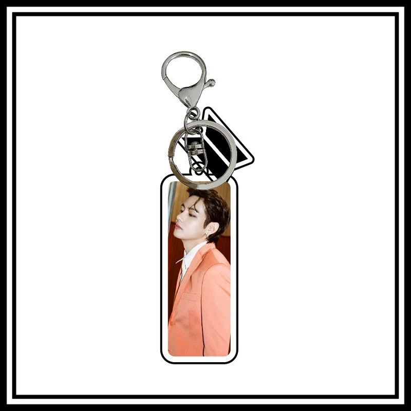 Acrylic Double-Layer Album Star Series Keychain, Transparent Rectangular Tag, Metal Ring
