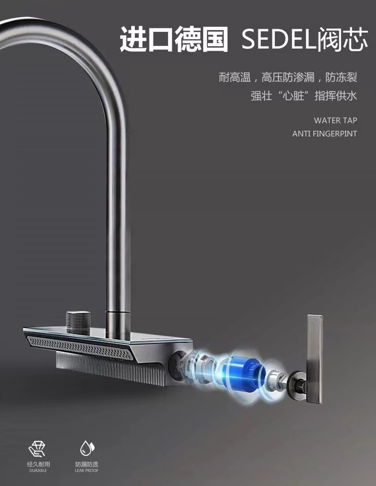 The kitchen is equipped with a universal all-copper digital display hot and cold sink faucet that can be pulled out like a flying rain waterfall undefined