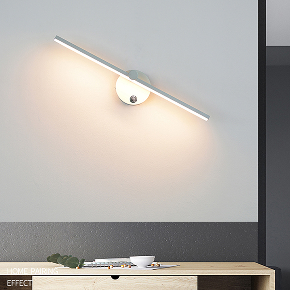 Transfronterizo dedicado moderno simple LED lámpara de pared interior espejo frontal lámpara táctil electrodeless atenuación 300 ° lámpara de pared giratoria