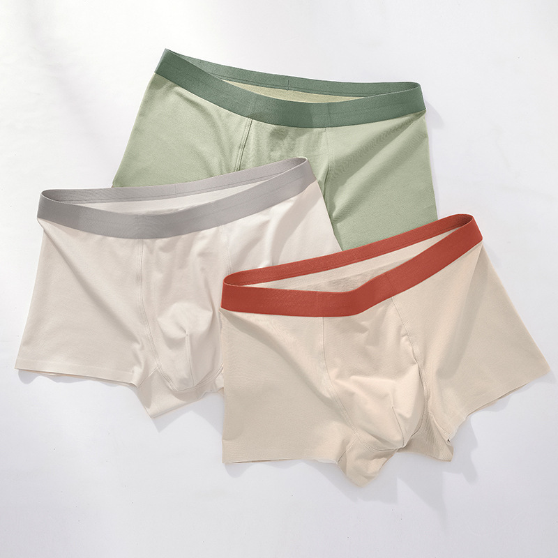 2026 New Model Milan Solid Color 60S Long-Staple Cotton Seamless Men's Underwear Pure Cotton Xinjiang Cotton Boxer Briefs Wholesale